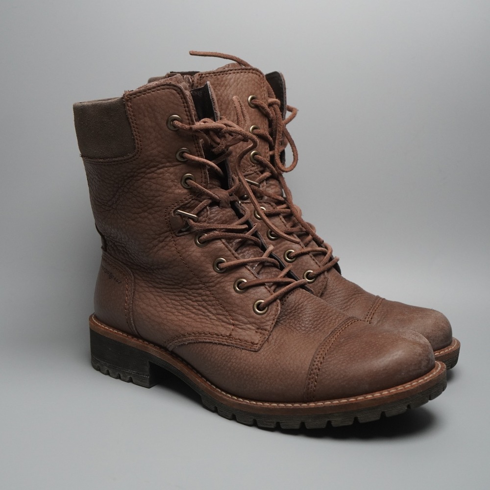 ECCO  Womens Brown Leather Lace Up Side Zip Combat Boots Size 38 Hydromax